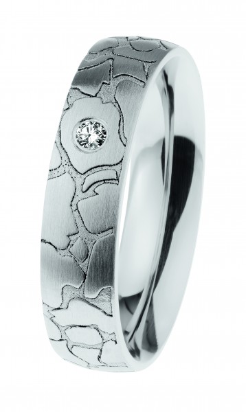 Ernstes Design Ring, Edelstahl matt / graviert / poliert mit Brillant, R664