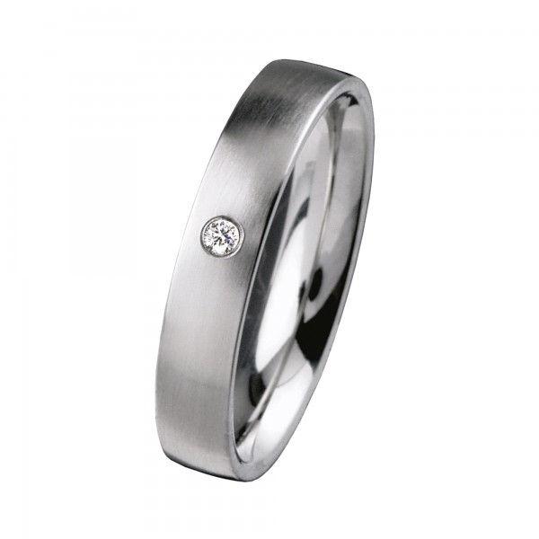 Ernstes Design Ring, Edelstahl matt, 4 mm, Brillant TW/SI 0,02 ct., R65.4