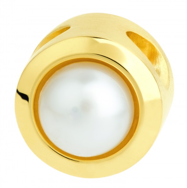 Ernstes Design Evia Anhänger, Edelstahl goldfarben beschichtet, matt, poliert mit SW-Button-Perle