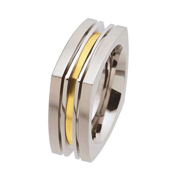 Ernstes Design Ring, Edelstahl matt / poliert / 750er Gelbgold, 8 mm, R180