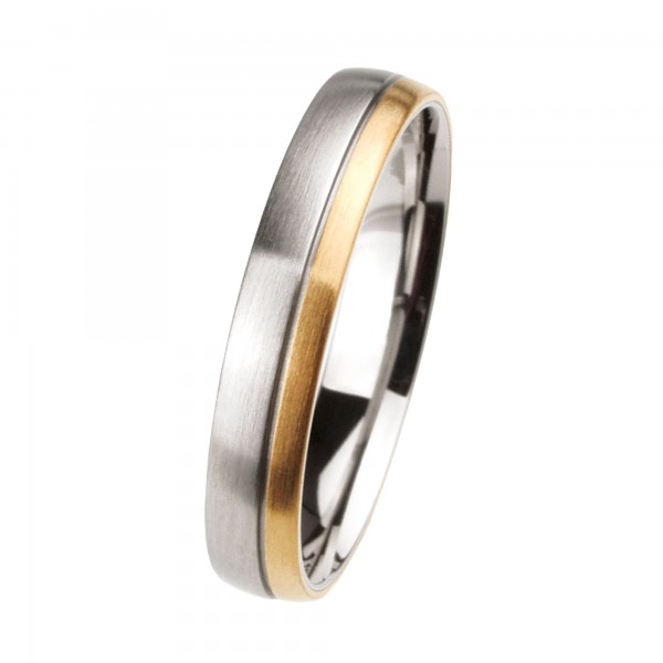 Ernstes Design Ring, Edelstahl matt / 750er Gelbgold, 4 mm, R109
