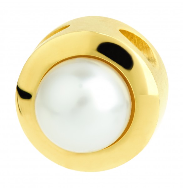 Ernstes Design Evia Anhänger, Edelstahl goldfarben beschichtet matt, poliert mit SW-Button-Perle