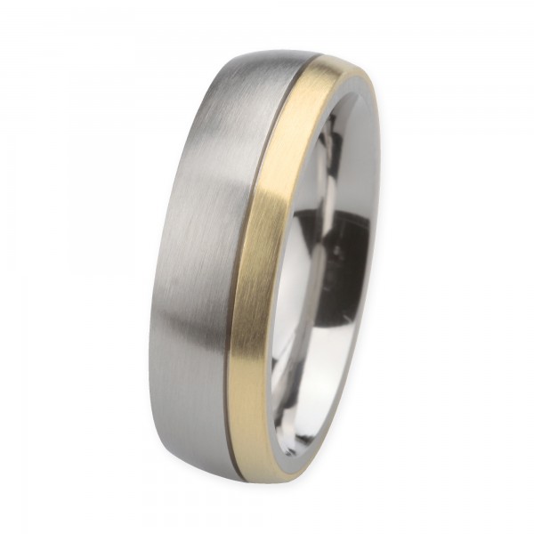 Ernstes Design Ring, Edelstahl matt / 750er Gelbgold, 7 mm, R229.7