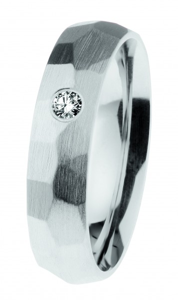 Ernstes Design Ring, Edelstahl matt / facettiert / poliert mit Brillant, R655