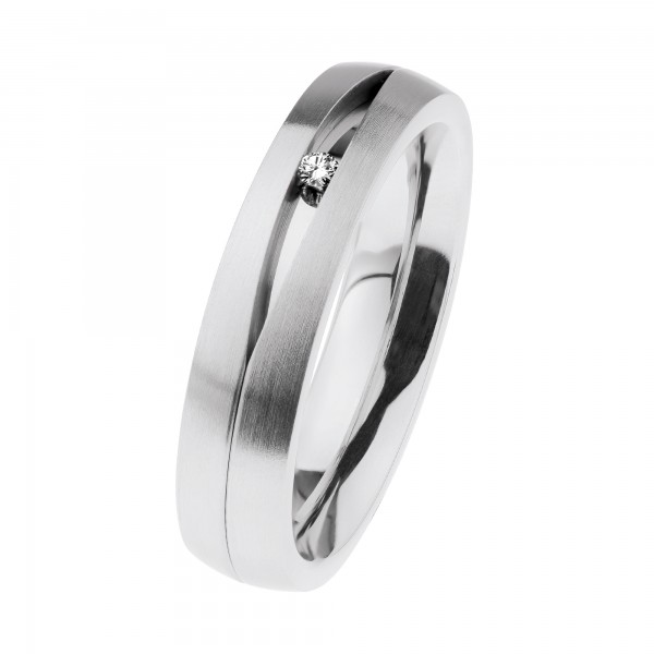 Ernstes Design Ring, Edelstahl matt / poliert mit Brillant R702