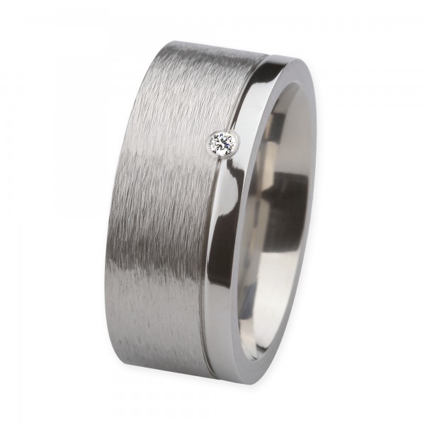 Ernstes Design Ring, Edelstahl poliert / geschliffen, 9 mm, Brillant TW/SI 0,02 ct., R222.9