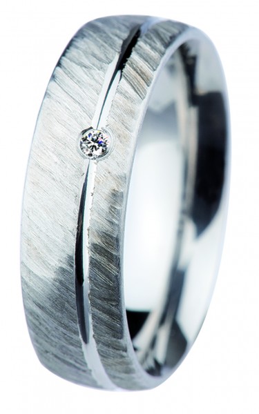 Ernstes Design Ring, Edelstahl geschliffen / poliert, Brillant TW/SI 0,02 ct, 6 mm, R367.6