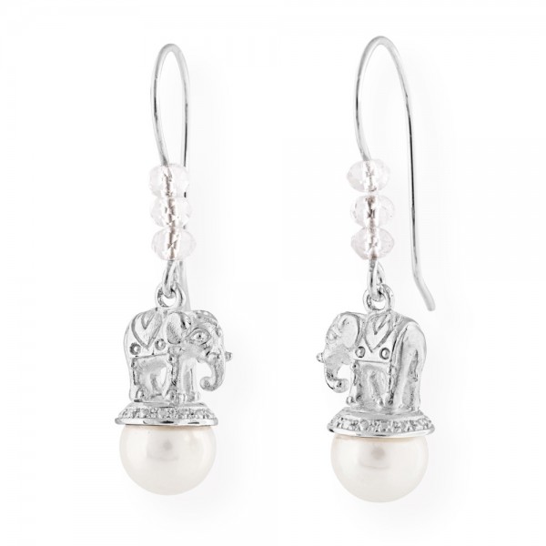 Drachenfels Ganesha-Kollektion, 1 Paar Ohrstecker Elefanten, Silber mit Perle D GAN 23-SW/AG