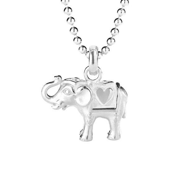 Drachenfels Ganesha Kollektion, Anhänger Elefant Herz Mittel, 25 x 20 mm, Silber mit weißem Lack