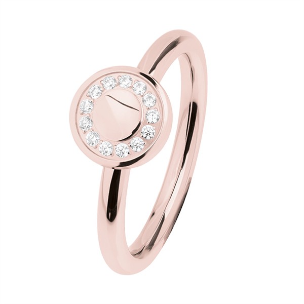 Ernstes Design R461 Evia Ring, Vorsteckring, Ring Edelstahl beschichtet rosé, poliert, mit Steinen -