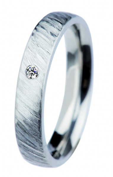 Ernstes Design Ring, Edelstahl geschliffen / poliert, Brillant TW/SI 0,02 ct, 4 mm, R361.4
