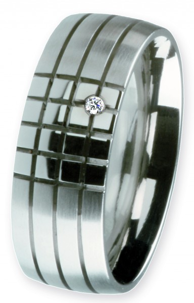 Ernstes Design Ring, Edelstahl matt / poliert, Brillant TW/SI 0,02 ct, 8 mm, R146.8