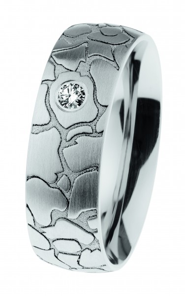 Ernstes Design Ring, Edelstahl matt / graviert / poliert mit Brillant, R667