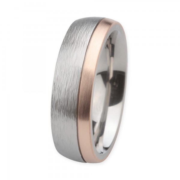 Ernstes Design Ring, Edelstahl geschliffen / 750er Roségold, 7 mm, R237.7