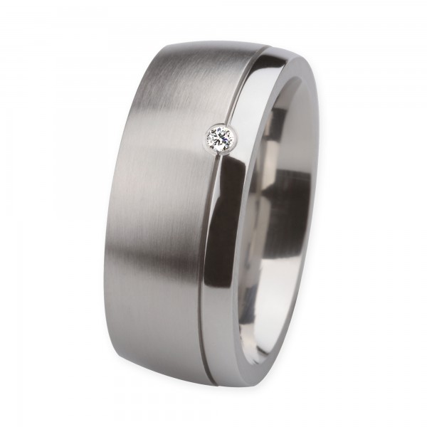 Ernstes Design Ring, Edelstahl matt / poliert, 9 mm, Brillant TW/SI 0,02 ct., R228.9