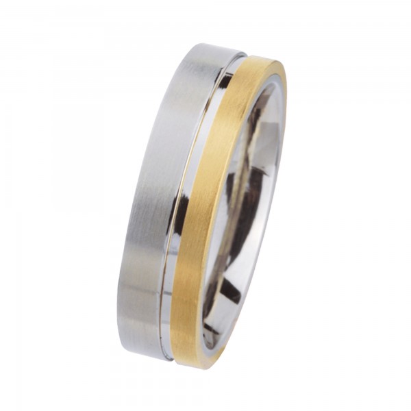 Ernstes Design Ring, Edelstahl matt / poliert / 750er Gelbgold, 6 mm, R207