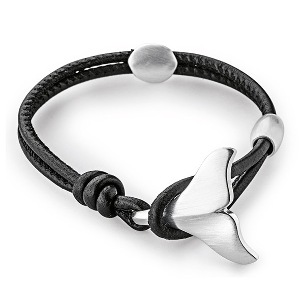 heartbreaker by Drachenfels Leder Armband schwarz mit Delfinflosse aus Silber und Knebelverschluss