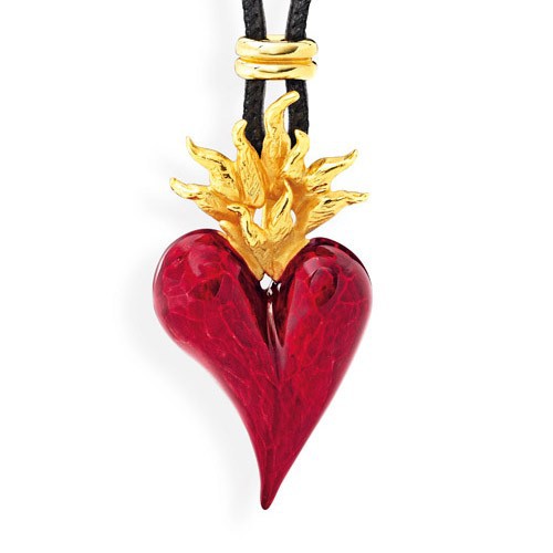 Drachenfels Flammeninferno Kollektion Anhänger Groß Herz Silber goldfarben mit Brandlack