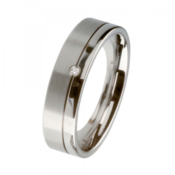 Ernstes Design Ring, Edelstahl matt / poliert, 6 mm, Brillant TW/SI 0,02 ct., R134.6