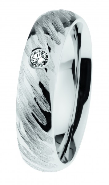 Ernstes Design Ring, Edelstahl geschliffen / poliert mit Brillant, R645