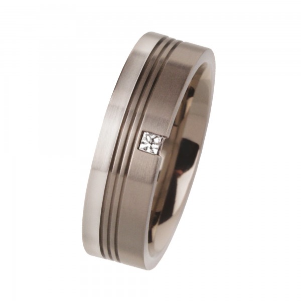 Ernstes Design Ring, Platin 960/Titan, Dia. Princess Cut TW/SI 0,05 ct, R94