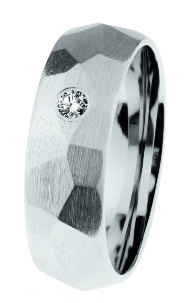 Ernstes Design Ring, Edelstahl matt / facettiert / poliert mit Brillant, R657