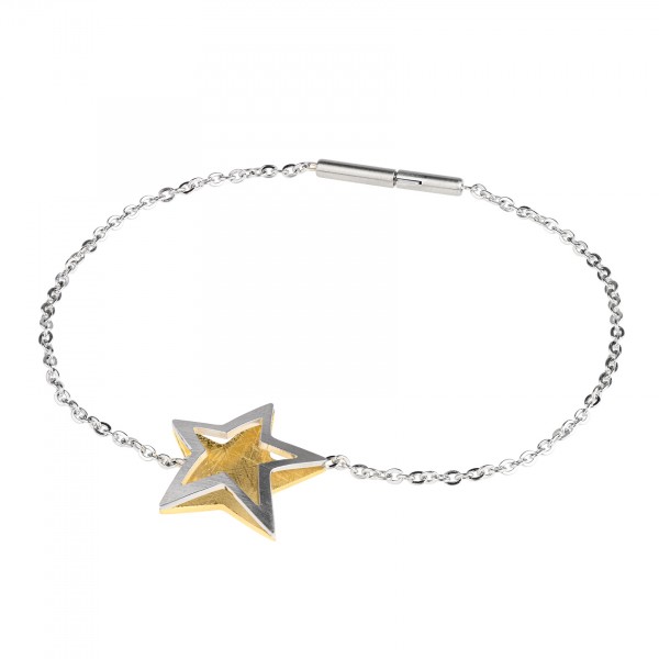 Ernstes Design Armkette Stern aus Edelstahl bicolor, matt, gekratzt, poliert A595