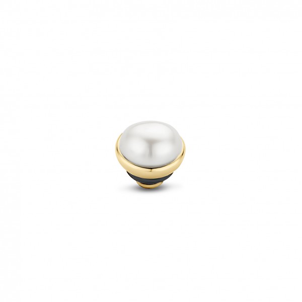 Melano Twisted Ringaufsatz, Fassung Edelstahl goldfarben beschichtet Pearl weiß 5 mm