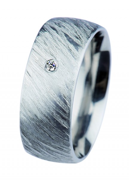 Ernstes Design Ring, Edelstahl geschliffen / poliert, Brillant TW/SI 0,02 ct, 8 mm, R361.8