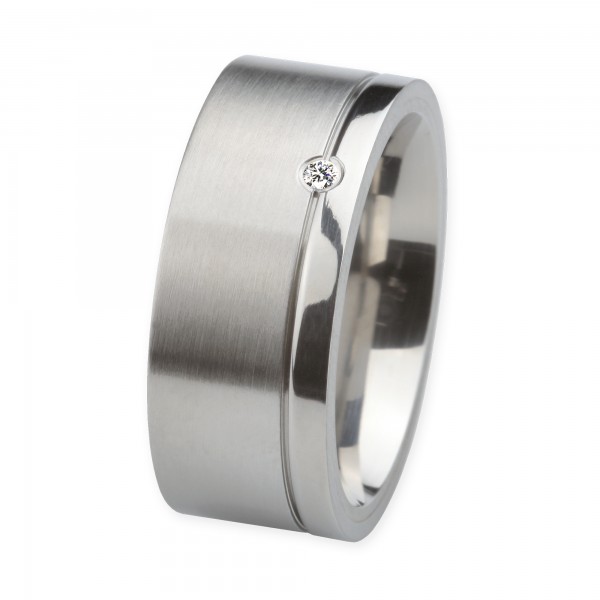 Ernstes Design Ring, Edelstahl matt / poliert, 9 mm, Brillant TW/SI 0,02 ct., R216.9