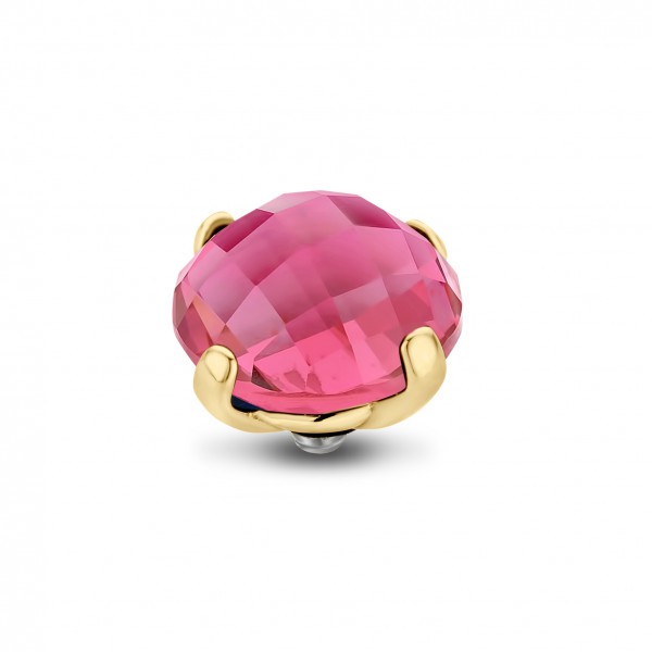 Melano Twisted Ringaufsatz, Fassung Edelstahl goldfarben mit Zirkonia facettiert in Farbe Rosa