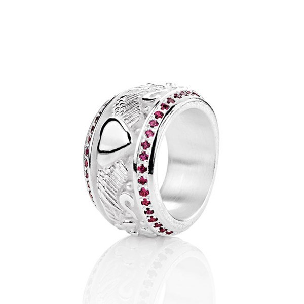 Drachenfels Ring, Carpe Diem-Kollektion, Ornament Ring, Silber mit Rhodolithpavée D CAD 12-5