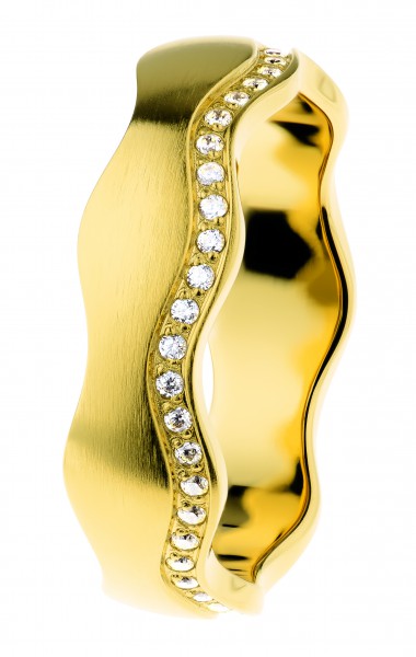 Ernstes Design R558 Evia Ring, Welle, Vorsteckring, Edelstahl goldfarben beschichtet mit Zirkonia