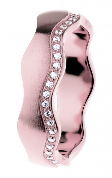 Ernstes Design R559 Evia Ring, Welle, Vorsteckring, Edelstahl rosé beschichtet, 6 mm mit Zirkonia