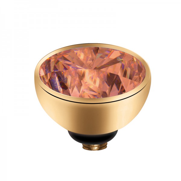 Melano twisted Fassung Aufsatz Mini in Edelstahl goldfarben mit Zirkonia Champagner 4 mm