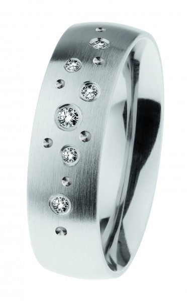 Ernstes Design Ring, Edelstahl matt / poliert, 6 x Brillant, 6 mm, R678