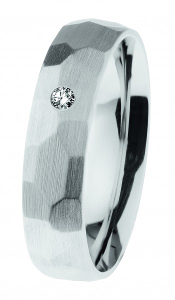 Ernstes Design Ring, Edelstahl matt / facettiert / poliert mit Brillant, R654
