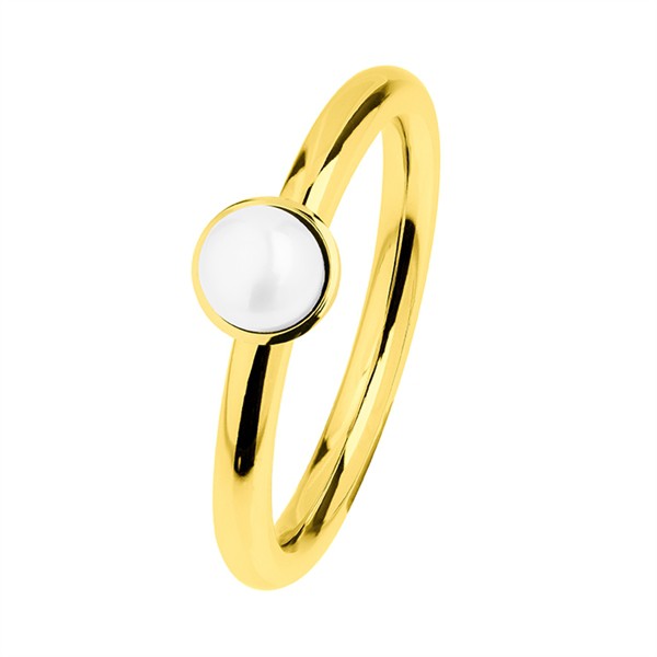 Ernstes Design R493 Evia Ring, Vorsteckring, Ring Edelstahl beschichtet goldfarben mit Perle