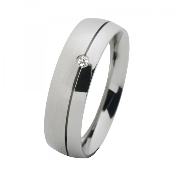 Ernstes Design Ring, Edelstahl matt / poliert, 6 mm, Brillant TW/SI 0,02 ct., R138.6