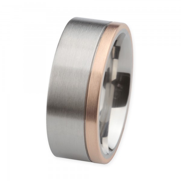 Ernstes Design Ring, Edelstahl geschliffen / 750er Roségold, 9 mm, R219.9