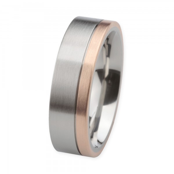 Ernstes Design Ring, Edelstahl geschliffen / 750er Roségold, 7 mm, R219.7
