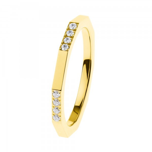 Ernstes Design R591 Evia Ring, Vorsteckring, Edelstahl poliert / goldfarben, 2mm mit Zirkonia