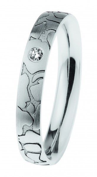 Ernstes Design Ring, Edelstahl matt / graviert / poliert mit Brillant, R663