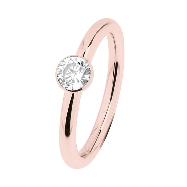 Ernstes Design R470 Evia Ring, Vorsteckring, Ring Edelstahl beschichtet rosé, poliert, mit Steinen-C