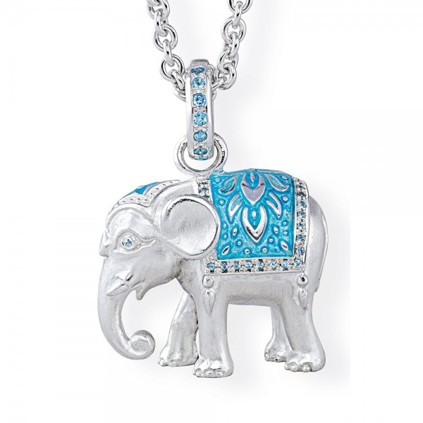 Drachenfels Ganesha - Kollektion, Anhänger Elefant Groß, Silber mit Topas und blauem Lack