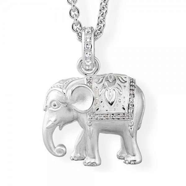 Drachenfels Ganesha - Kollektion, Anhänger Elefant Groß, Silber mit Bergkristall und Lack weiß