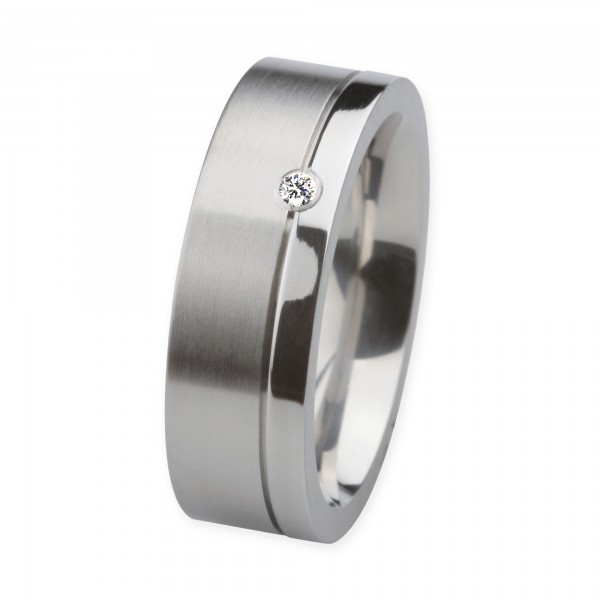 Ernstes Design Ring, Edelstahl matt / poliert, 7 mm, Brillant TW/SI 0,02 ct., R216.7