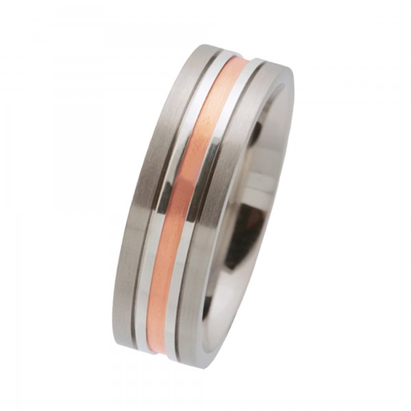 Ernstes Design Ring, Edelstahl matt / poliert / 750er Roségold, 6 mm, R178