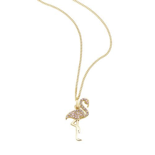 So Cosi "Pink Flamingo"" Halskette, Collier, Anhänger + Kette Silber goldfarben mit Steinen SK-005