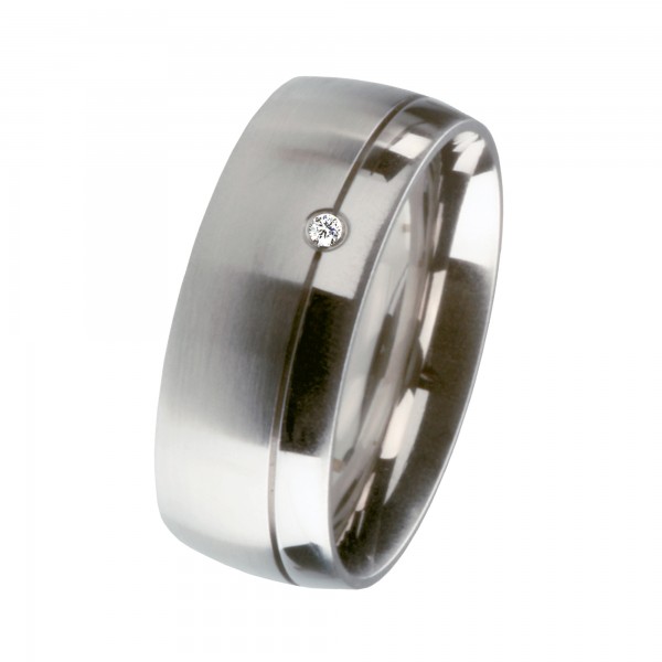 Ernstes Design Ring, Edelstahl matt / poliert, 8 mm, Brillant TW/SI 0,02 ct., R138.8